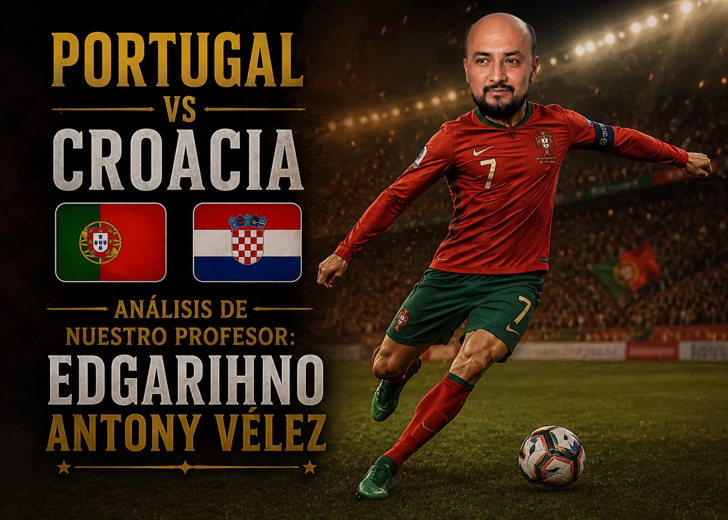 Banner: Portugal 🇵🇹 vs Croacia 🇭🇷 con El Profesor Edgarihno Antony Vélez